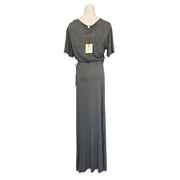 Rolla Coaster NWT Wrap Front Split Maxi Dress Womens Sz M Gray Made In USA Rayon - Picture 3 of 14